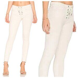 Blank NYC Ivory High-Waisted Lace-Up Skinny Jeans, Size 28
